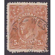 Australian    King George V    5d Chestnut   Single Crown WMK  4th State Plate Variety 1R59
